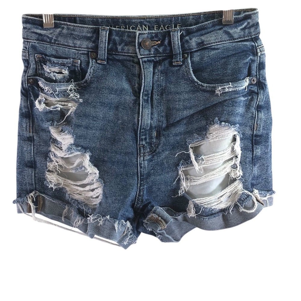 American Eagle Ripped Mom Shorts Sz 6 Medium Wash High Rise Festival Grunge